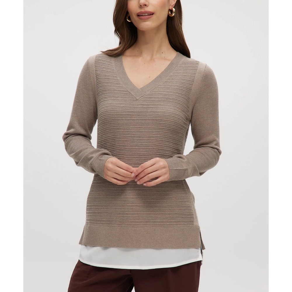 Hilary Radley Mocha V-Neck Sweater Sz M